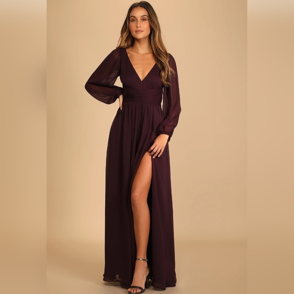 NWOT Lulu's Dark Purple V-Neck Long Sleeve Maxi Dress Sizes 2X=20/22